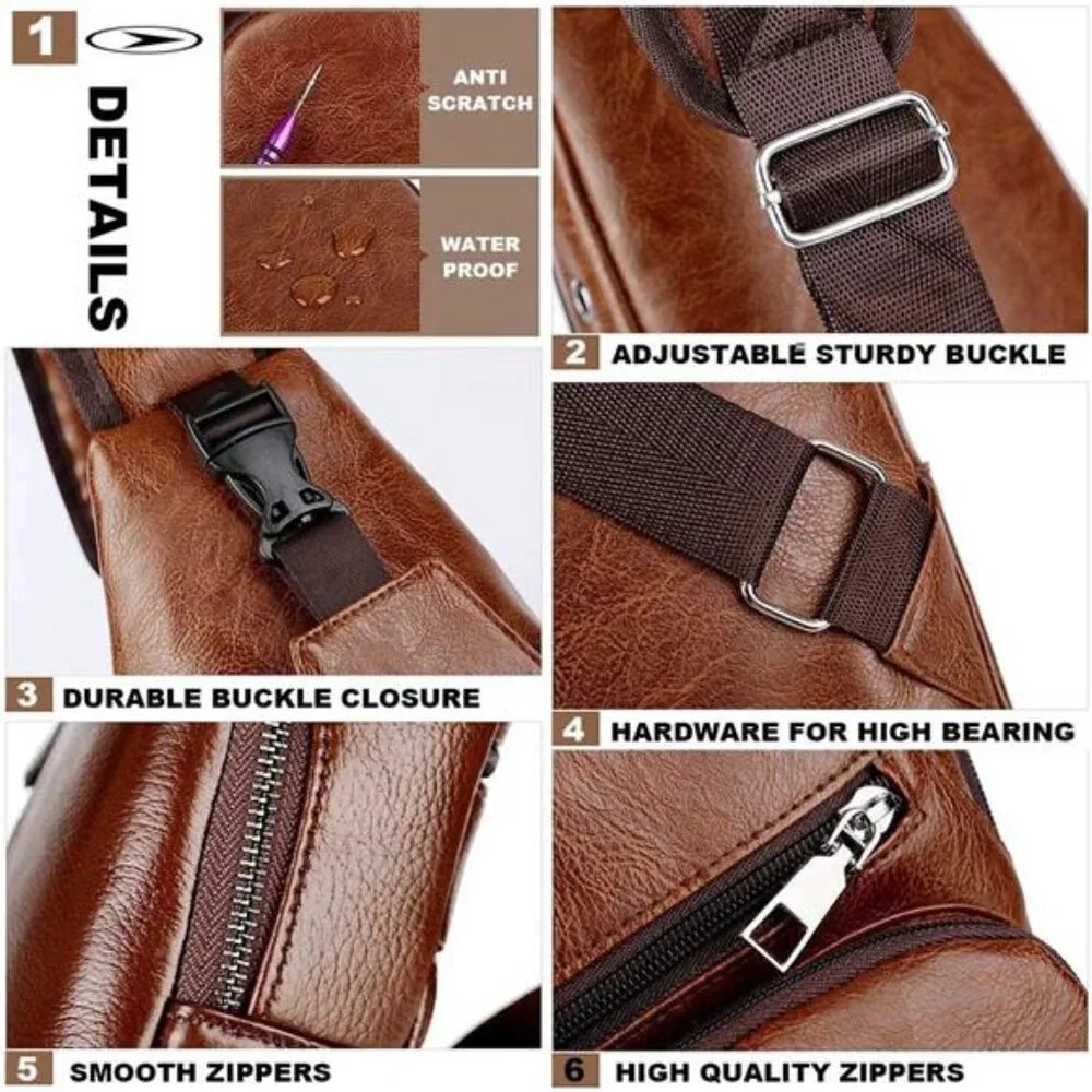 Leather Sling Bag Mens Crossbody Bag Chest Bag Sling Backpack for Men
